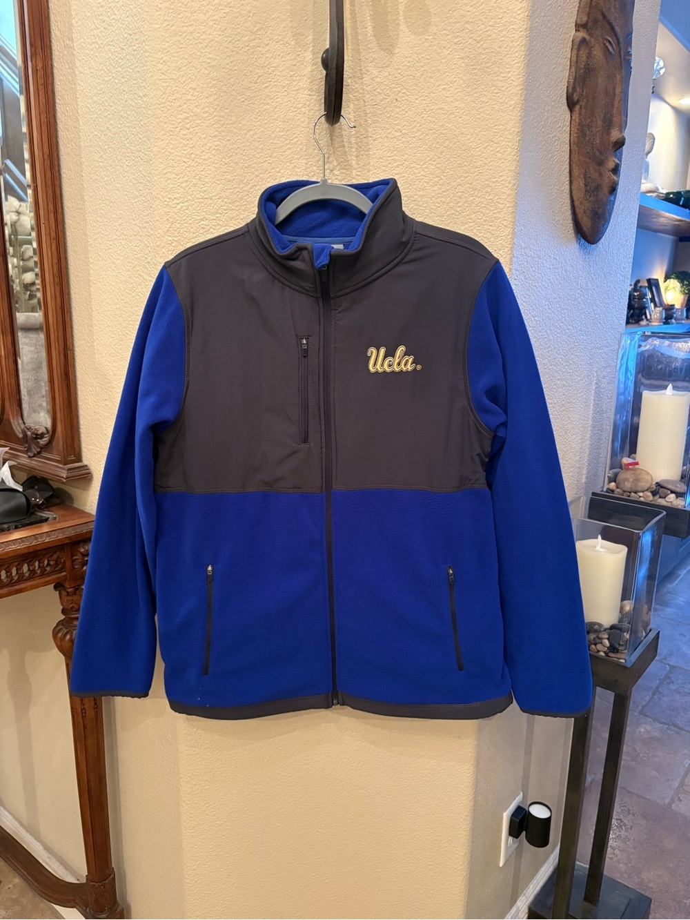 Colosseum UCLA Bruins Blue Gray Fleece Embroidered Zip Jacket Size Medium